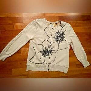 Tabitha Cream Cardigan with Black Flower Outline and Bright, Fun Floral Lining